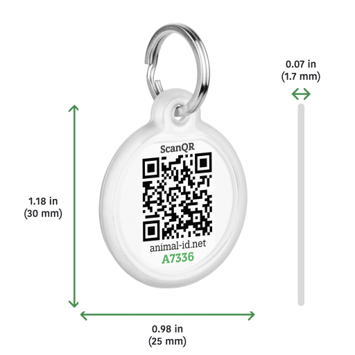 QR pet id tag with green logo